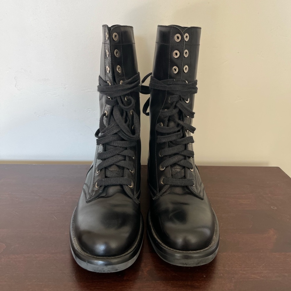 CHANEL Black Leather Combat Boots